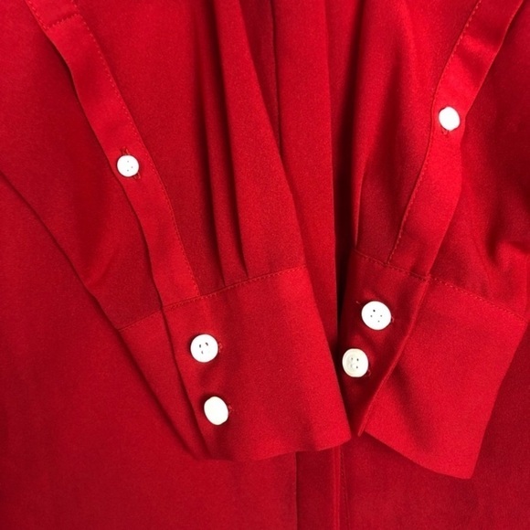 J Crew Red Pleated Long Sleeve Button Down Blouse - Picture 4 of 5
